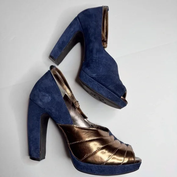 Seychelles x Corey Lynn Calter Come Get Me Platform Peep Toe Pumps Blue Copper - Picture 7 of 15